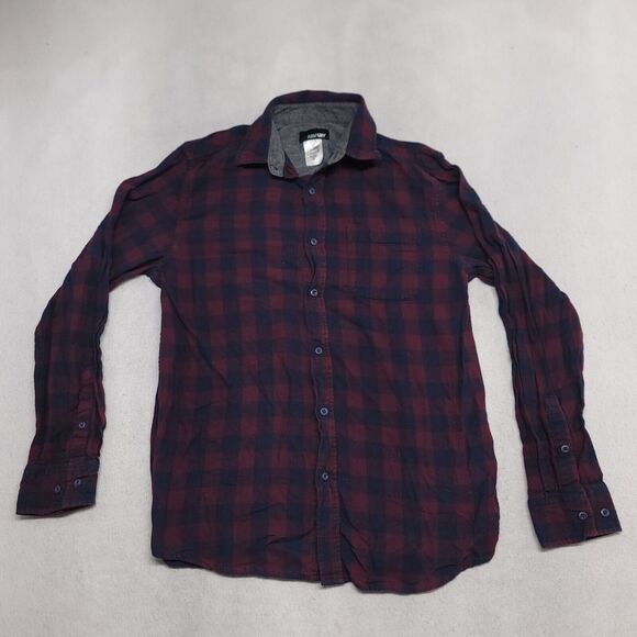 Amplify Buffalo Check Flannel Long Sleeve Shirt Mens Size Medium M Maroon Blue - Picture 2 of 10